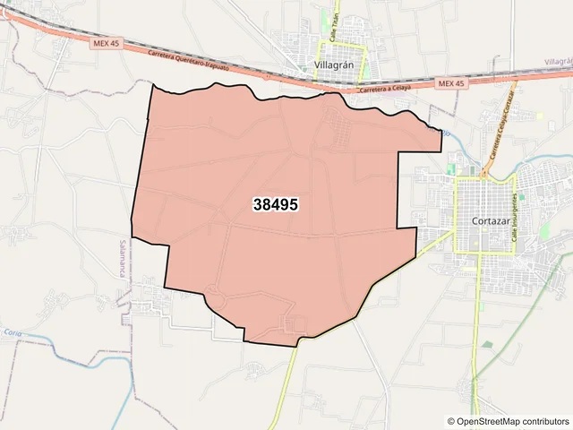 Mapa del código postal 38495, Cortazar, Guanajuato
