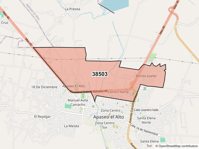 Mapa del código postal 38503, Apaseo el Alto, Guanajuato