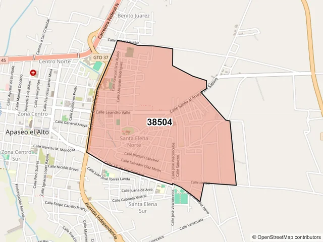 Mapa del código postal 38504, Apaseo el Alto, Guanajuato