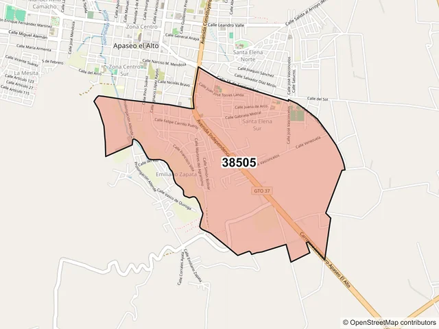 Mapa del código postal 38505, Apaseo el Alto, Guanajuato