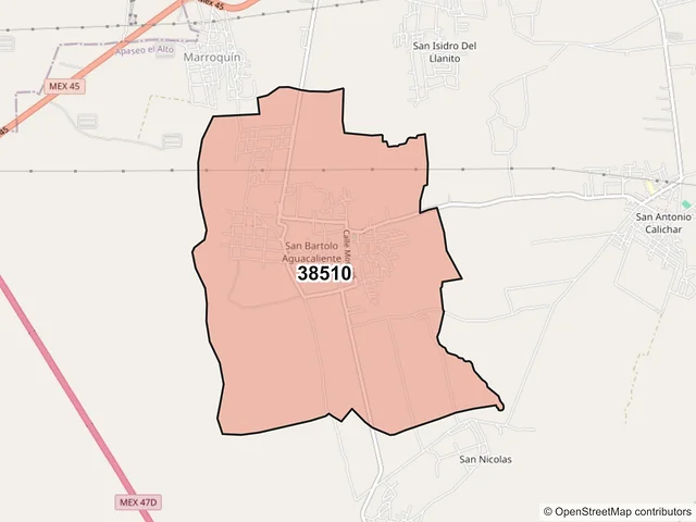 Mapa del código postal 38510, Apaseo el Alto, Guanajuato