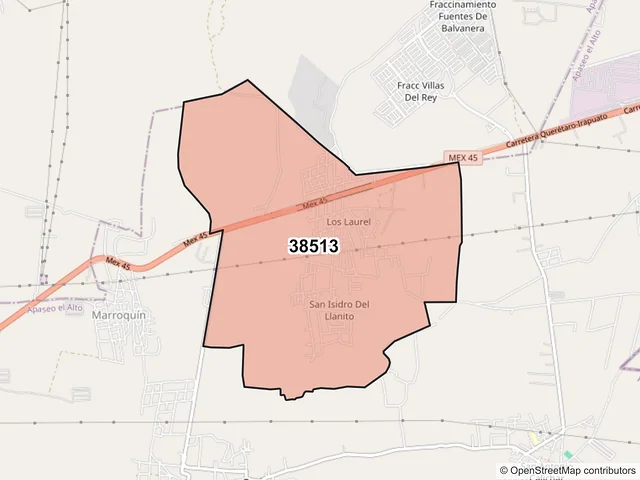 Mapa del código postal 38513, Apaseo el Alto, Guanajuato