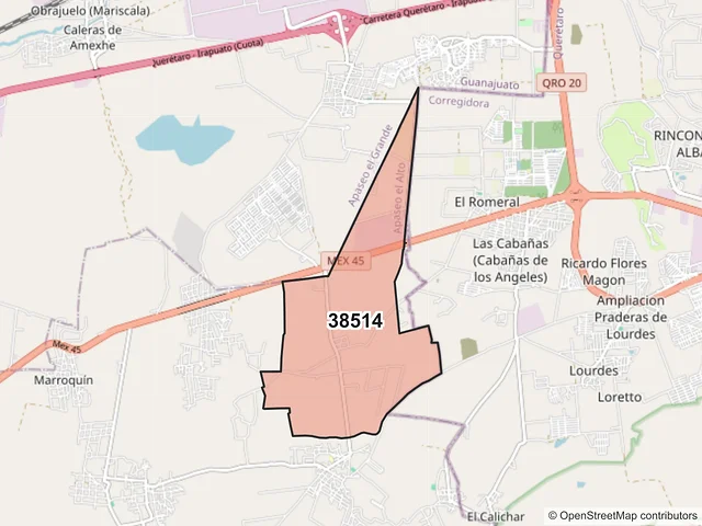 Mapa del código postal 38514, Apaseo el Alto, Guanajuato