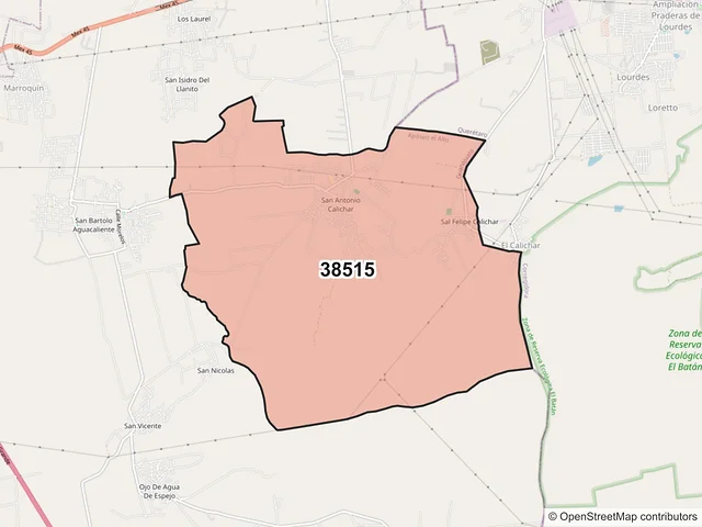 Mapa del código postal 38515, Apaseo el Alto, Guanajuato