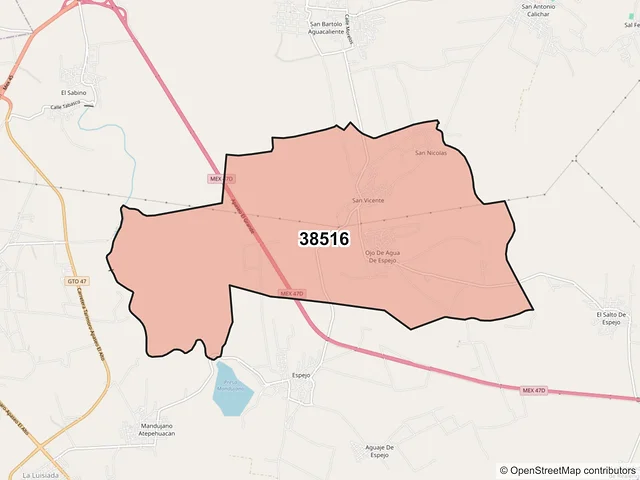 Mapa del código postal 38516, Apaseo el Alto, Guanajuato