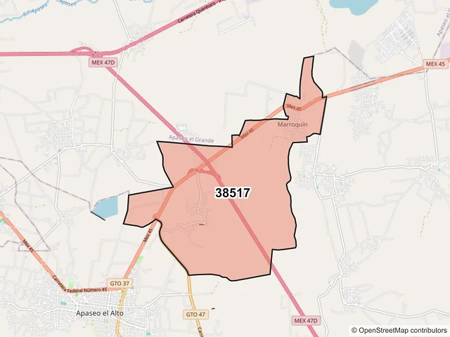 Mapa del código postal 38517, Apaseo el Alto, Guanajuato