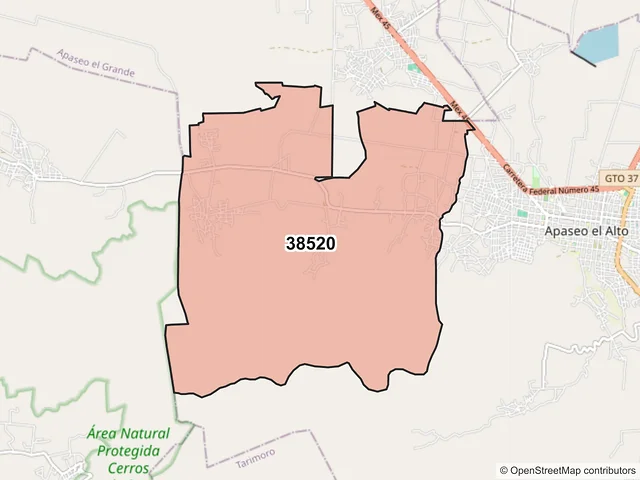 Mapa del código postal 38520, Apaseo el Alto, Guanajuato