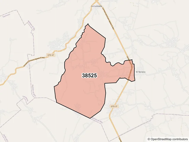 Mapa del código postal 38525, Apaseo el Alto, Guanajuato