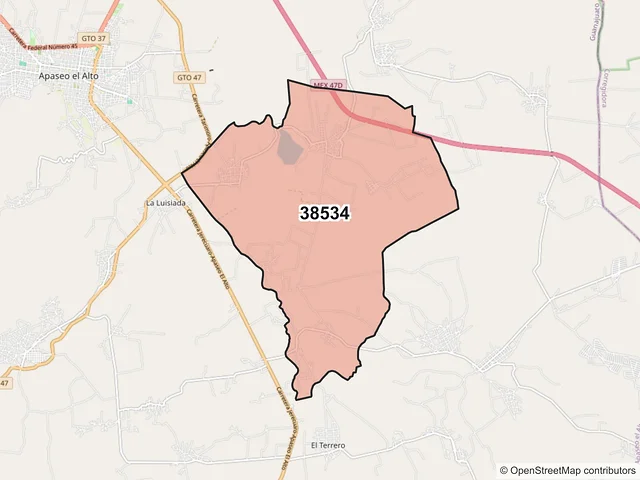 Mapa del código postal 38534, Apaseo el Alto, Guanajuato