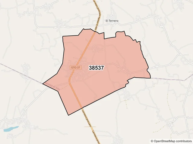 Mapa del código postal 38537, Apaseo el Alto, Guanajuato
