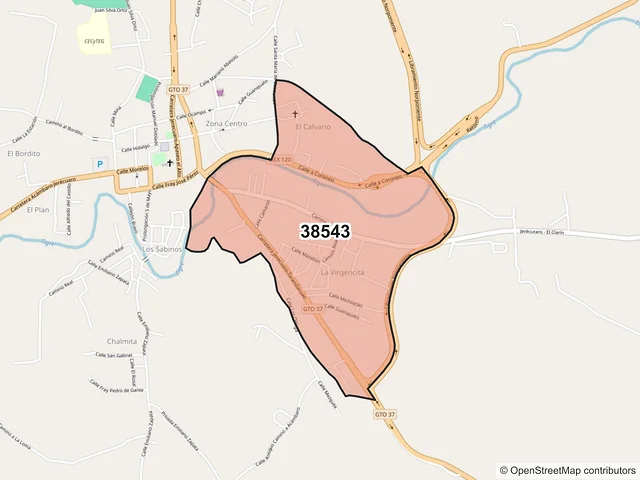 Mapa del código postal 38543, Jerécuaro, Guanajuato
