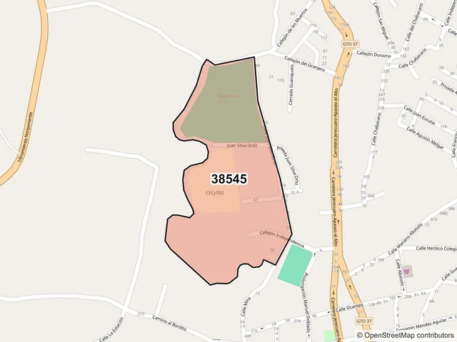 Mapa del código postal 38545, Jerécuaro, Guanajuato