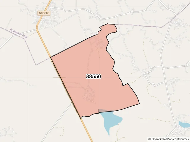 Mapa del código postal 38550, Jerécuaro, Guanajuato