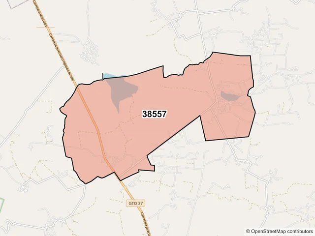 Mapa del código postal 38557, Jerécuaro, Guanajuato