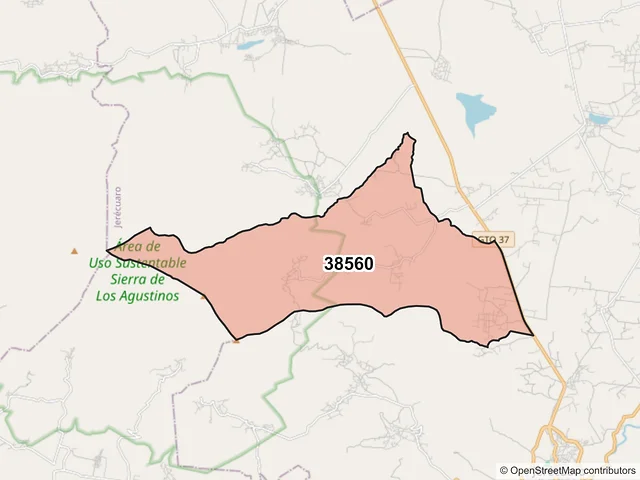 Mapa del código postal 38560, Jerécuaro, Guanajuato