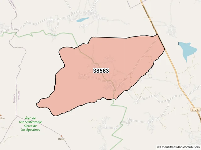 Mapa del código postal 38563, Jerécuaro, Guanajuato