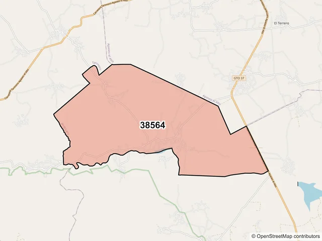 Mapa del código postal 38564, Jerécuaro, Guanajuato