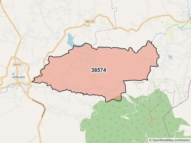 Mapa del código postal 38574, Jerécuaro, Guanajuato