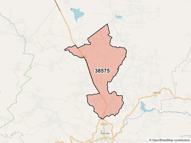 Mapa del código postal 38575, Jerécuaro, Guanajuato