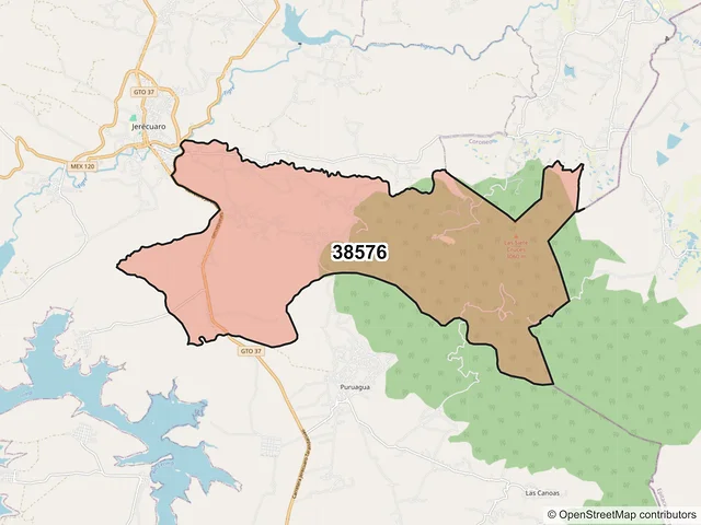 Mapa del código postal 38576, Jerécuaro, Guanajuato
