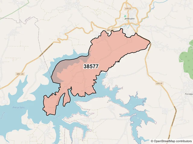 Mapa del código postal 38577, Jerécuaro, Guanajuato
