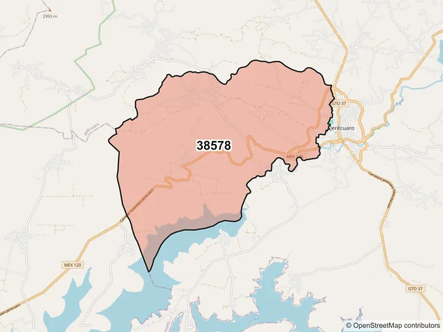 Mapa del código postal 38578, Jerécuaro, Guanajuato
