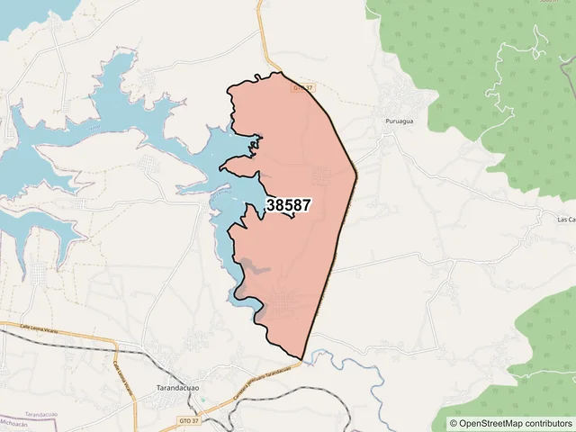Mapa del código postal 38587, Jerécuaro, Guanajuato