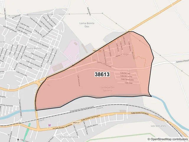 Mapa del código postal 38613, Acámbaro, Guanajuato