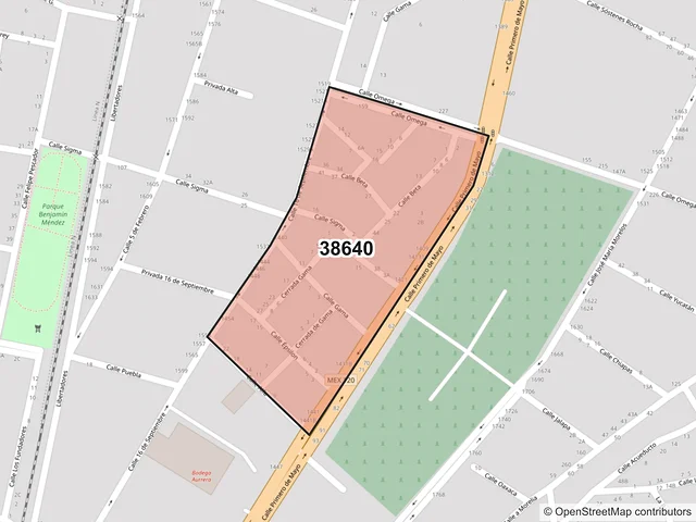 Mapa del código postal 38640, Acámbaro, Guanajuato