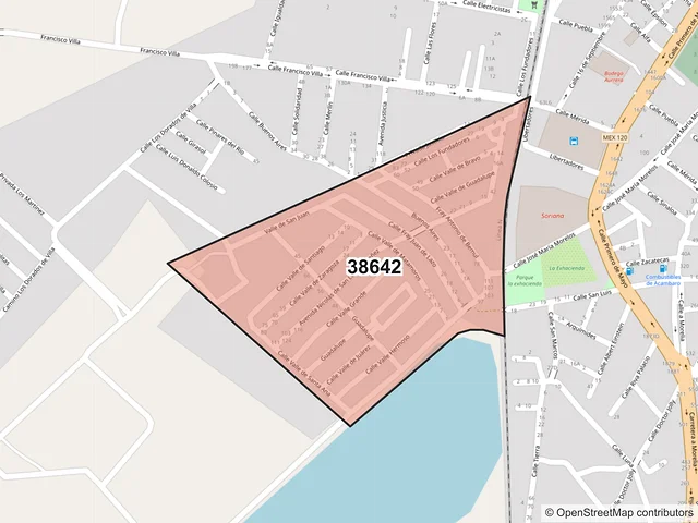 Mapa del código postal 38642, Acámbaro, Guanajuato