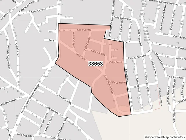 Mapa del código postal 38653, Acámbaro, Guanajuato