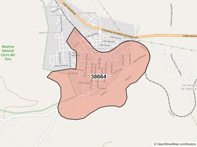 Mapa del código postal 38664, Acámbaro, Guanajuato