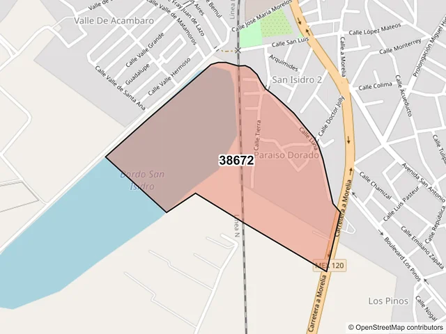 Mapa del código postal 38672, Acámbaro, Guanajuato