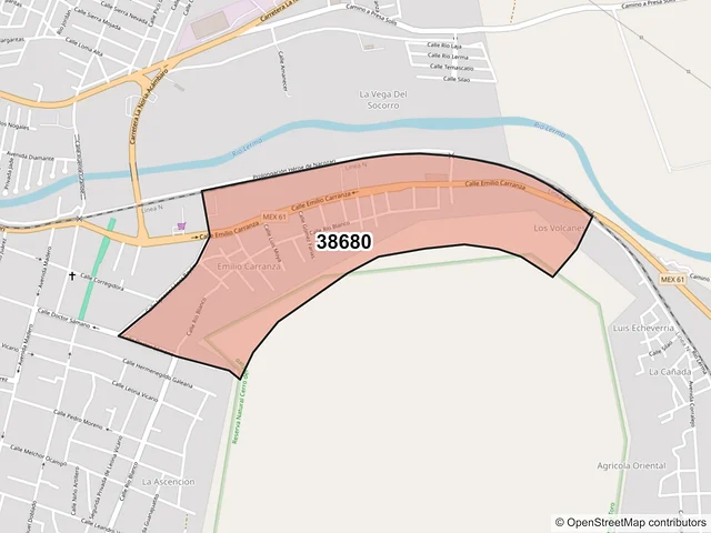 Mapa del código postal 38680, Acámbaro, Guanajuato