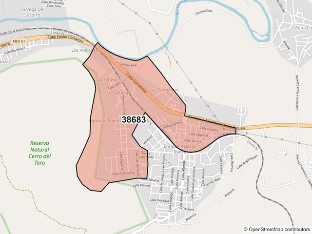 Mapa del código postal 38683, Acámbaro, Guanajuato