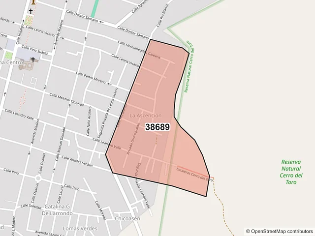 Mapa del código postal 38689, Acámbaro, Guanajuato