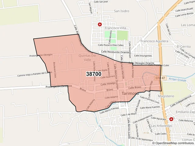 Mapa del código postal 38700, Tarimoro, Guanajuato