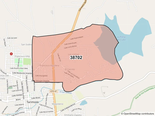 Mapa del código postal 38702, Tarimoro, Guanajuato