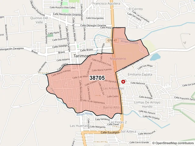 Mapa del código postal 38705, Tarimoro, Guanajuato