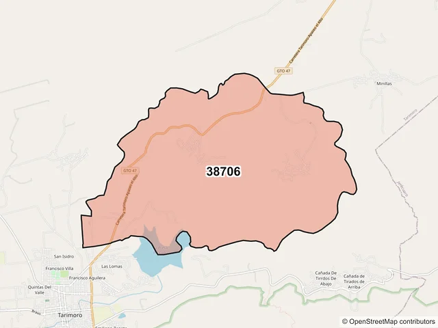 Mapa del código postal 38706, Tarimoro, Guanajuato