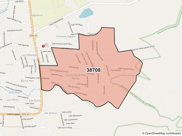 Mapa del código postal 38708, Tarimoro, Guanajuato