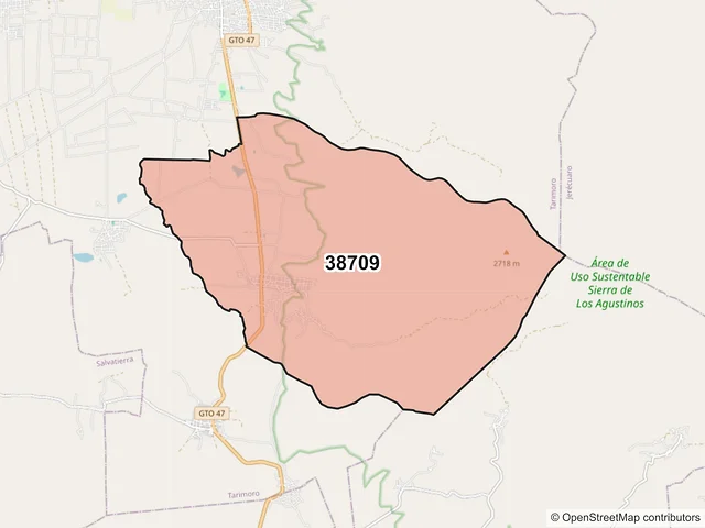 Mapa del código postal 38709, Tarimoro, Guanajuato