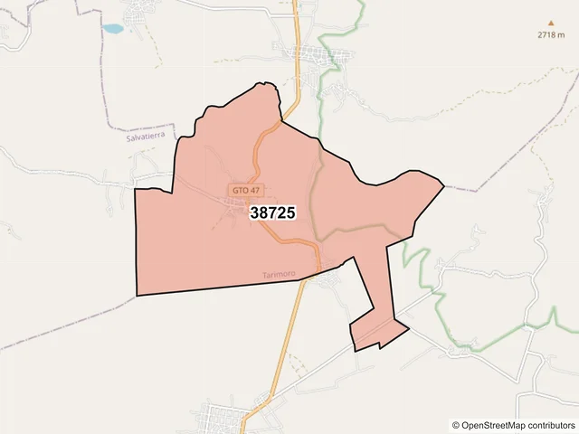 Mapa del código postal 38725, Tarimoro, Guanajuato