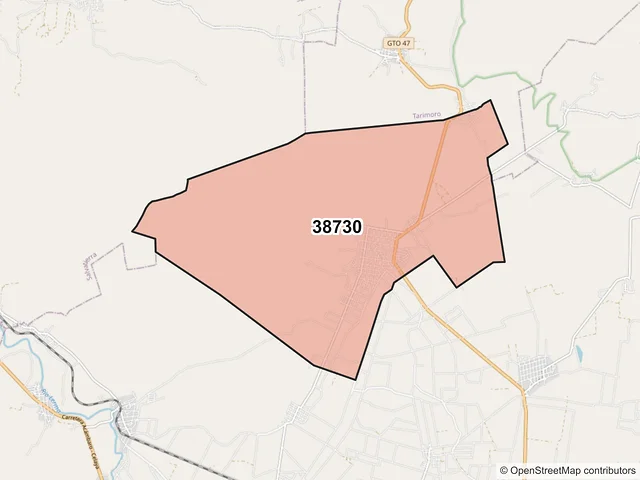 Mapa del código postal 38730, Acámbaro, Guanajuato