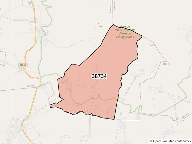 Mapa del código postal 38734, Acámbaro, Guanajuato