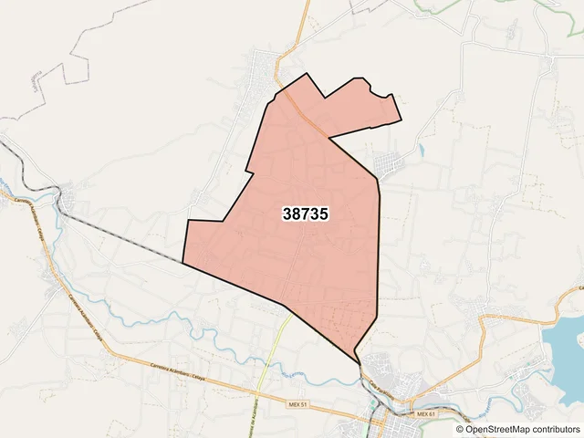 Mapa del código postal 38735, Acámbaro, Guanajuato