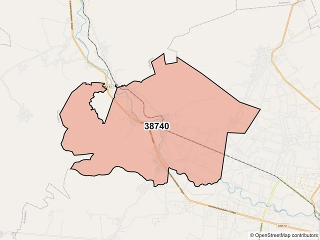 Mapa del código postal 38740, Acámbaro, Guanajuato