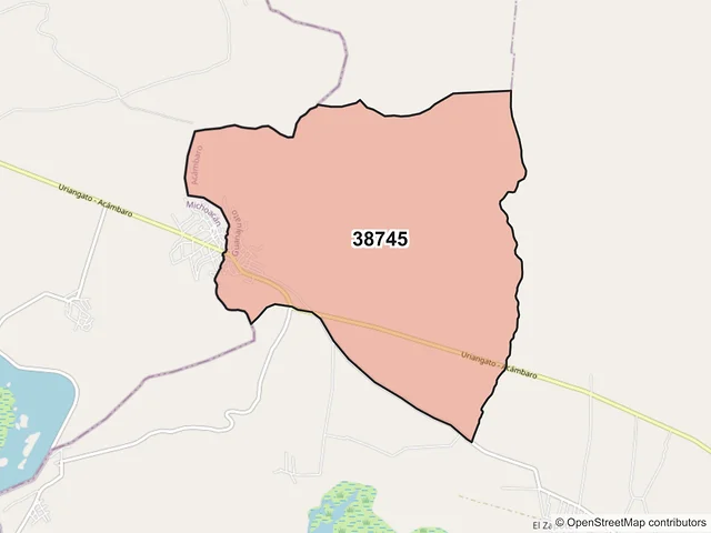 Mapa del código postal 38745, Acámbaro, Guanajuato