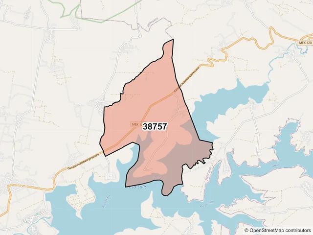 Mapa del código postal 38757, Acámbaro, Guanajuato