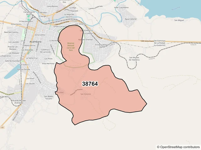 Mapa del código postal 38764, Acámbaro, Guanajuato